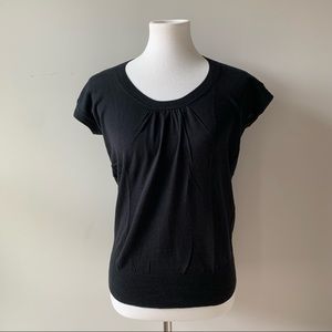 Black Short Sleeve Scoop Collar Cotton Shirt Size X- Small